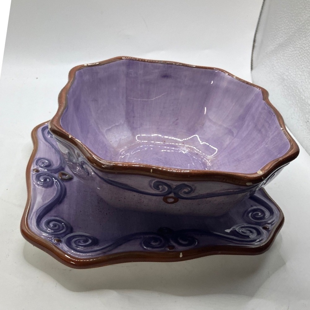 Medici Tabletops Bowl and Plate Set Purple‎ Swirl Decorative Ceramic